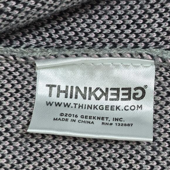 Think Geek Cat Cardigan Sweater Womens Medium Grey Knit Hooded Long Sleeve Kitty - Picture 7 of 10